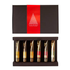 
                  
                    PACK 6 Cremes de Chocolate Negro "Sao Tome" com frutas - Especial Natal, com creme de chocolate negro com ananás dos açores, com maracujá, com laranja do Algarve, com morango e magueta, com amora avelã e noz-moscada, com mirtilo e vinho do Porto - meia.dúzia, sabores de Portugal
                  
                