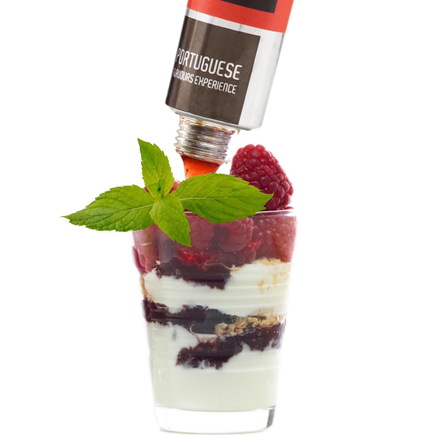 Iogurte natural com compota em bisnaga meia.dúzia® e frutos vermelhos