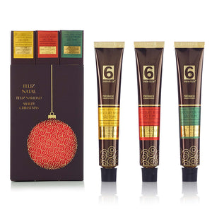
                  
                    PACK 3 Cremes de Chocolate Negro São Tomé - Great Taste - Bola de Natal, inclui: creme de chocolate negro São Tomé com Ananás dos Açores creme de chocolate negro com São Tomé com Morango e Malagueta, creme de chocolate negro São Tomé com mirtilo e vinho do Porto - cremes de chocolate com frutas portuguesas em bisnaga by meia.dúzia - sabores de Portugal
                  
                